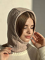 Капор капюшон зимовий трикотажний D.Hats беж з візерунком