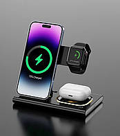 Док-станція 4-в-1 Magnetic Wireless Charging бездротова зарядка для iPhone + iWatch + Airpods Black (A-80)