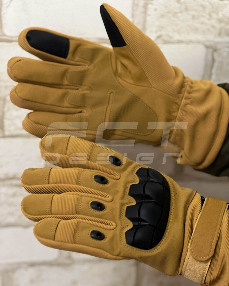 Рукавички зимові утеплені тактичні з кісточками койот, фото 1