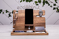 Деревянный органайзер для iPhone и часов Подставка с персональной гравировкой