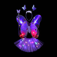 Карнавальный наряд крылья с юбкой светящийся Бабочка 9075 фиолетовый c