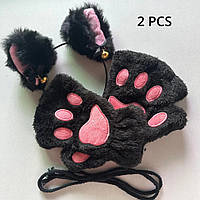 Набор: кошачьи ободок Ушки Перчатки черные, Карнавальний костюм, Нарядный кот, Аниме, Косплей