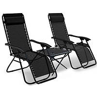 Шезлонг лежак раскладной 2 шт набор + столик Bonro SP-167A черный для дачи | пляжа | спа-салона | гостиницы