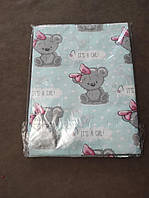 Постельное белье бирюзовое с медвежатами для девочки в кроватку новорожденного Бязь Голд
