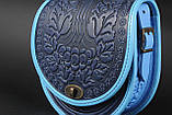 Жіноча шкіряна сумка ручної роботи з тисненим орнаментом «Калина» синьо-блакитна сумка з натуральної шкіри, 20*21*8 см, фото 2