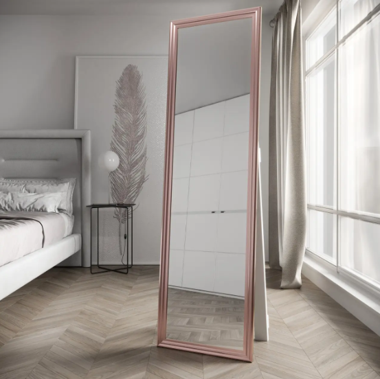 Дзеркало стояче 168х48 стильне універсальне, дзеркало стояче у вузькій рамі пересувне Рожеве золото
