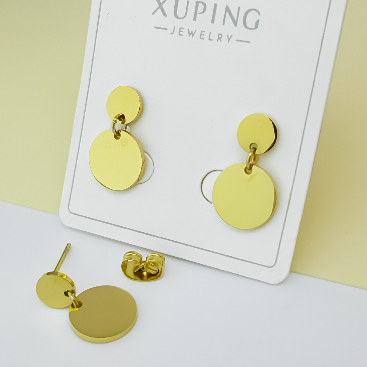 Сережки цвяшки, "Золоті Монетки", без каменів, медсталь Xuping stainless steel, 12К