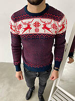Новогодний мужской шерстяной свитер (Бордовый)
