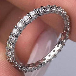 Срібне кільце подвійне родоване з фіанітами по колу РН-561