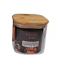 Місткість скляна з дерев'яною кришкою прямокутна VT-7308 Vittora 800 мл