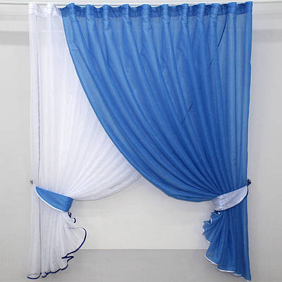 Кухонний комплект (320х170см.), шторки з підв'язками. Колір блакитний з білим. Код 101к 52-0417