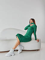 Платье - гольф женское миди, теплое, с начесом, качественное, однотонное, Зеленое, М