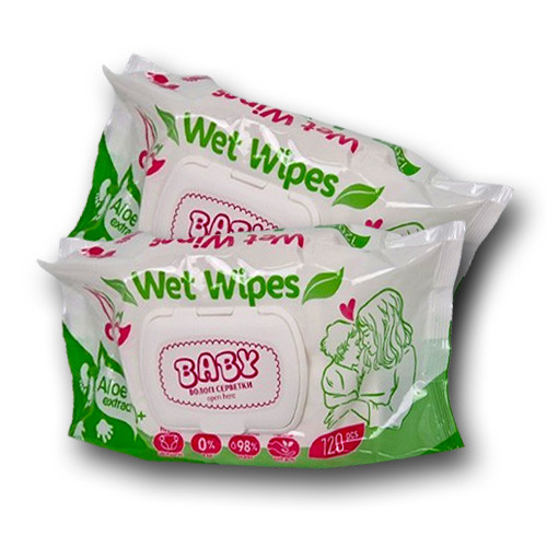 Влажные салфетки 120 штук с клапаном "WET WIPES" без спирта, влажные салфетки гигиенические