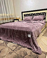 Комплект постільної білизни Велюр Смужка Коричневого кольору Євро розмір 200*230 см Colorful Home