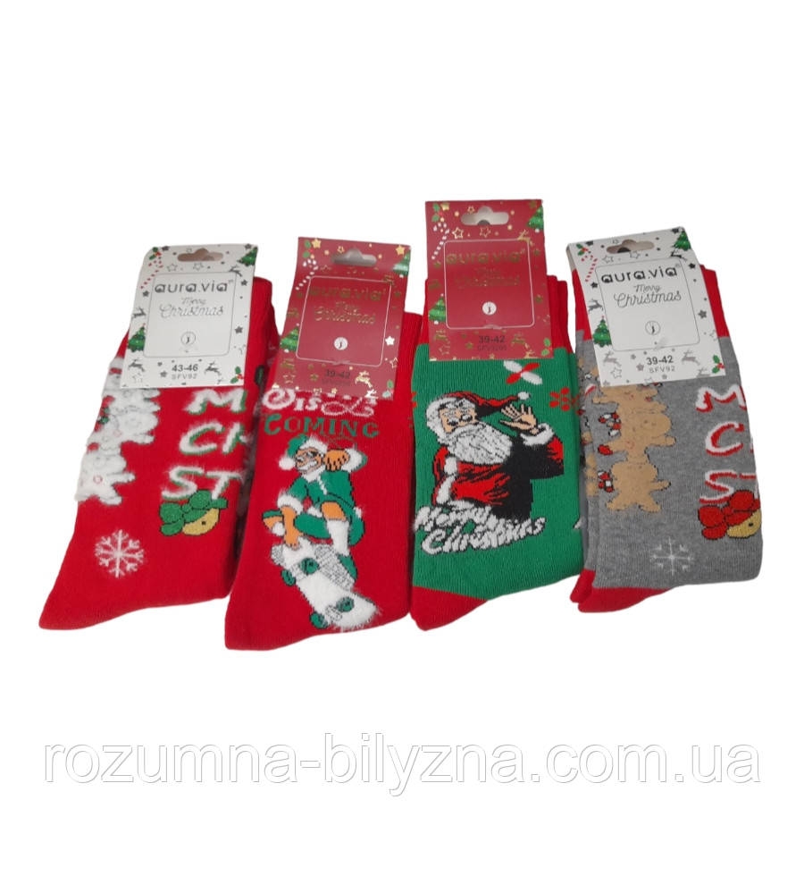 Шкарпетки жіночі махрові Merry Christmas кольорові ТМ Aura via