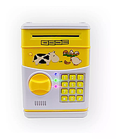 Игрушечный сейф копилка со специальной системой защиты и купюроприемным механизмом, цвет желтый с белым