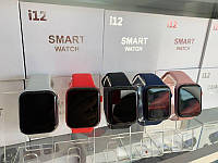 Смарт часы i12. Большой сенсорный дисплей с сменными заставками Красный