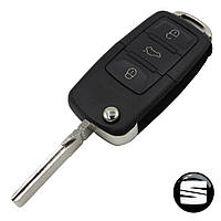 Корпус выкидного ключа 3 кнопки с жалом VW/Skoda/Seat (Логотип Seat Black Силикон)