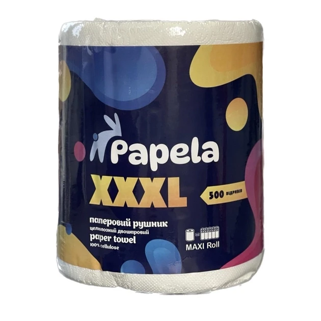 Рушники паперові Papela XXXL 2-шарові 1 рулон 500 відривів Білі