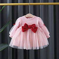 Тепле рожеве ошатне плаття для дівчинки на 1- 4 роки. розмір 80,90,100,110