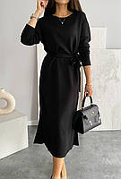 Жіноча тепла довга сукня зимова міді з двосторонньої ангори з розрізами з поясом в офіс на кожен день, ангорове плаття