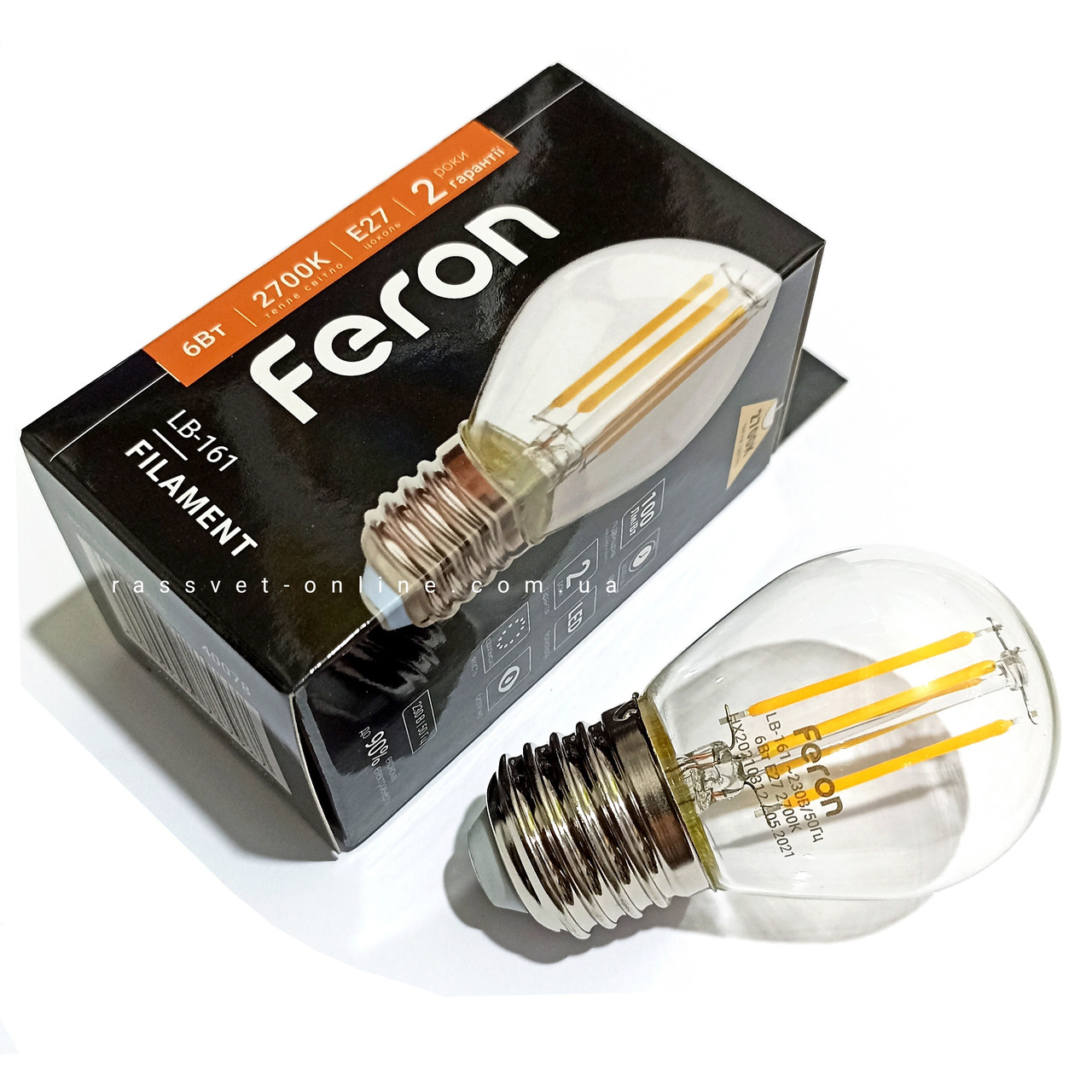 Світлодіодна лампа Feron LB-161 6W E27 Filament G45 LED куля Ø45х75мм 600Lm 2700K / 4000K, фото 1