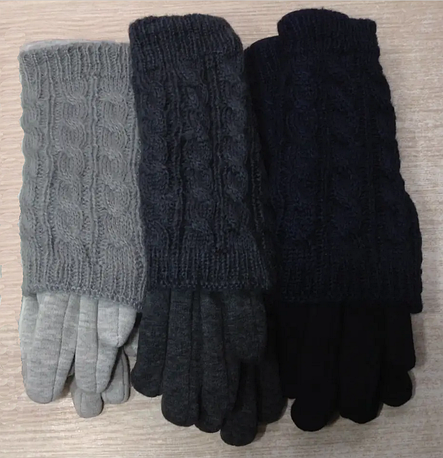 Модные теплые зимние женские перчатки с митенками красивой вязки, фото 2