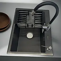 Кухонная раковина квадратная черная Kraft 6045 PVD 4в1 3,0/1,0 мм 600х450/215 мм Black, мойка в кухню