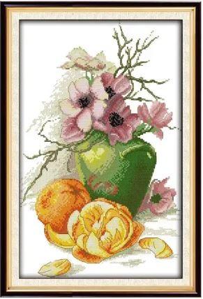 Набір для вишивання за нанесеною на канву схемою "Hibiscus vase and oranges".AIDA 14CT printed 29*43 см
