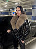 Жіноче чорне пальто з хутряним коміром, Натуральна шерсть, фото 2
