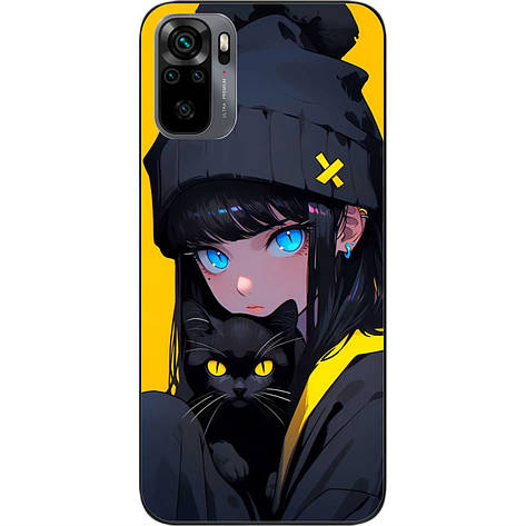 Силіконовий чохол Case для Xiaomi Redmi Note 10 з картинкою Дівчина з котиком, фото 1