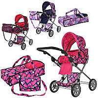 Стильная детская коляска для кукол с люлькой переноской и сумочкой Melogo 9333 / 014/ 9119 Ярко-розовый