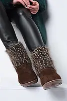 Зимові жіночі чоботи уги Аllshoes на щільному хутрі — еко нубук у коричневому кольорі.