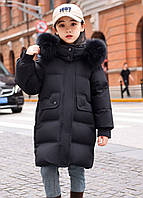 Детский пуховик, черный пуховик для девочки, детская зимняя куртка, детский зимний пуховик