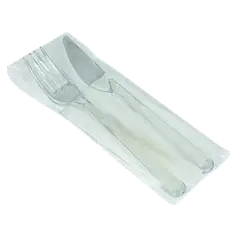 Набір одноразових приладів у індивідуальному пакуванні (вилка + ніж + паперова серветка), прозорі, 16 см