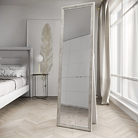 Напольное белое зеркало 168х48 с коричневой патиной универсальное, зеркало стоячее в комнату в узкой раме