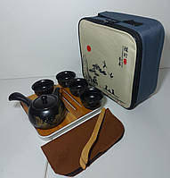 Чайний сервіз в кейсі на 4 особи ручної роботи, коричневий, фото 2