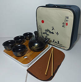 Чайний сервіз в кейсі на 4 особи ручної роботи, коричневий