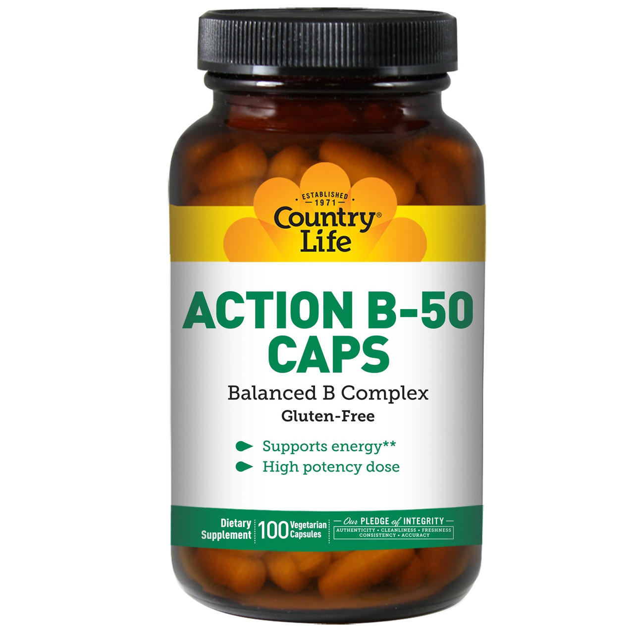 Збалансований комплекс вітамінів групи В Action B-50 (100 капс.) Country Life
