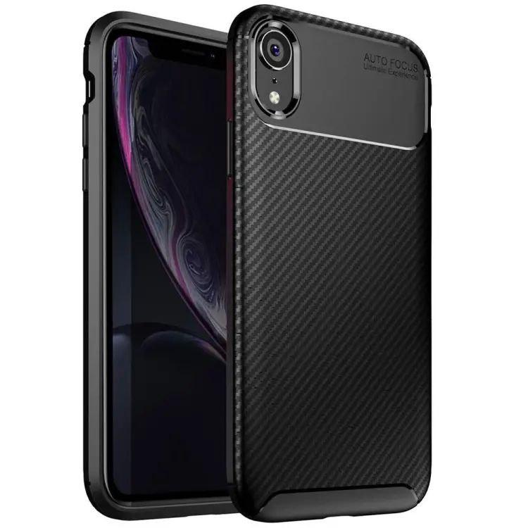 Протиударний чохол Карбон для iPhone XR чорний гумовий бампер захист камери