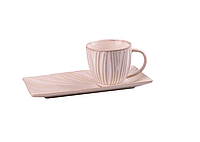 Чашка чайная из фарфора для чаепития 350 мл с фарфоровым блюдцем розовая