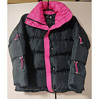 Женская куртка-пуховик, черный с розовыми вставками