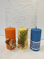 Новогодний набор свечей ручной работы из вощины с декором