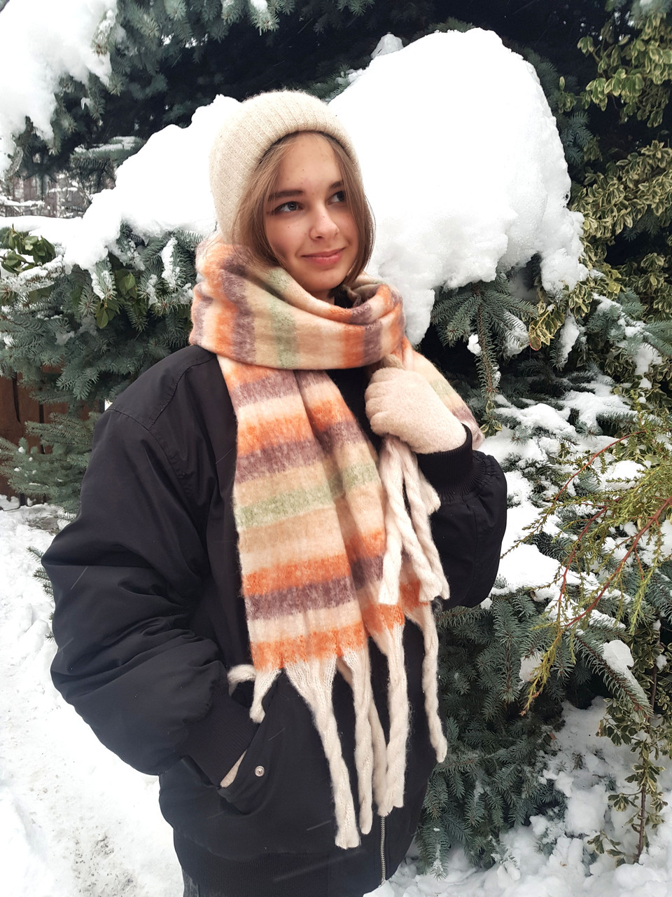 Шарф теплий зимовийезія Дредда бежевий, фото 1