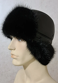 Зимова хутряна чоловіча шапка з ондатри, Коротке вухо (чорна)
