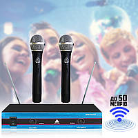 Профессиональная вокальная радиосистема UKC UWP-200-2 с двумя динамическими беспроводными микрофонами GRE