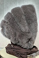 Женская меховая косынка норковая, "Поперечка" (серый графит) (Капор, капюшон, платок)