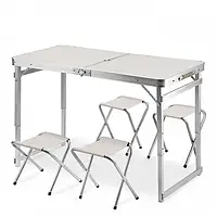 Усиленный стол для пикника раскладной с 4 стульями T-01 Белый OM227