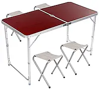 Усиленный стол для пикника раскладной с 4 стульями T-01 Коричневый OM227