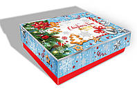 Картонная упаковка новогодняя из металлизированного картона Рождество, на вес до 800г, от 1 штуки